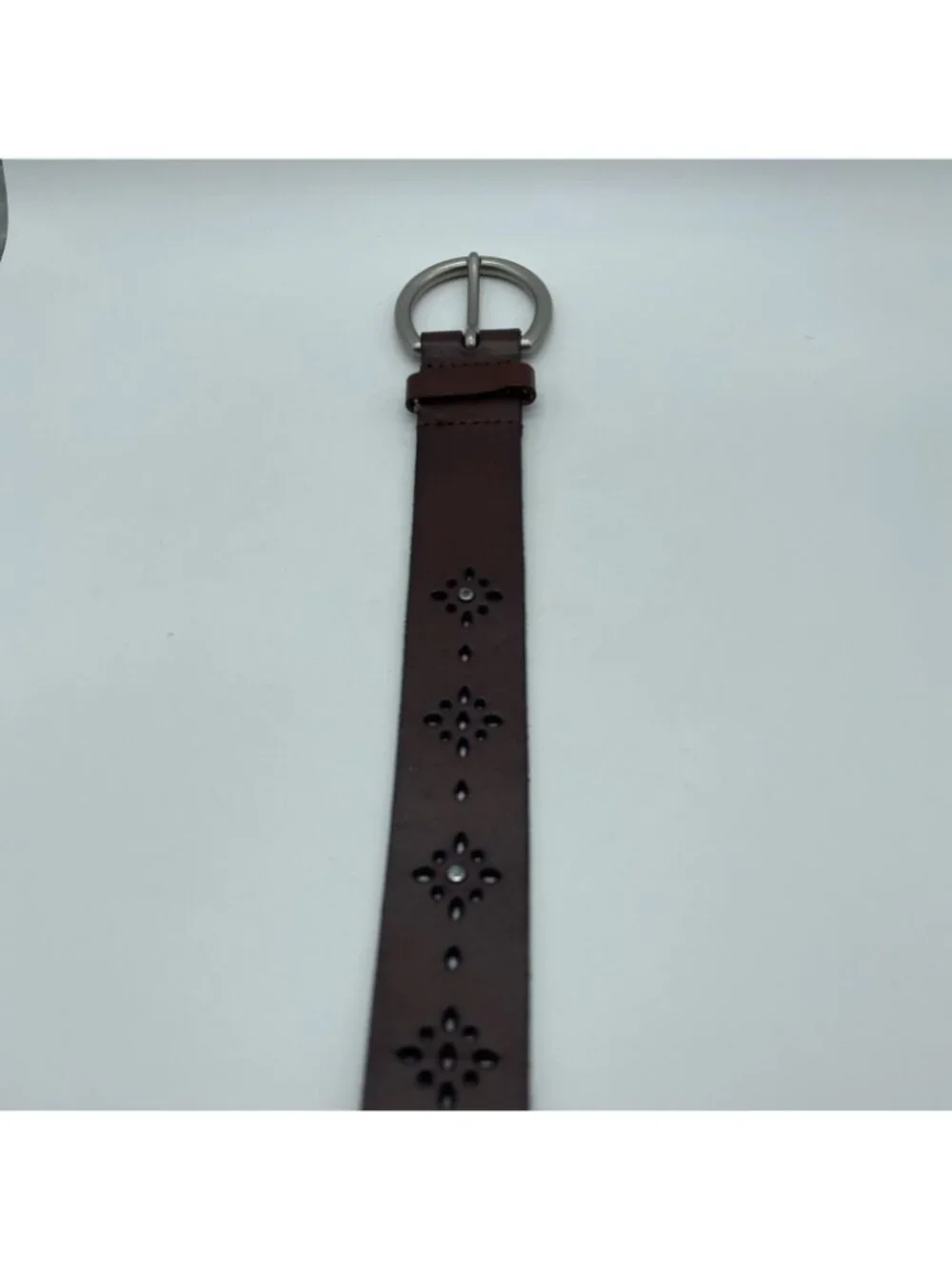 American Eagle Brown Genuine Leather Belt Women's XL Embossed Rhinestone 8977